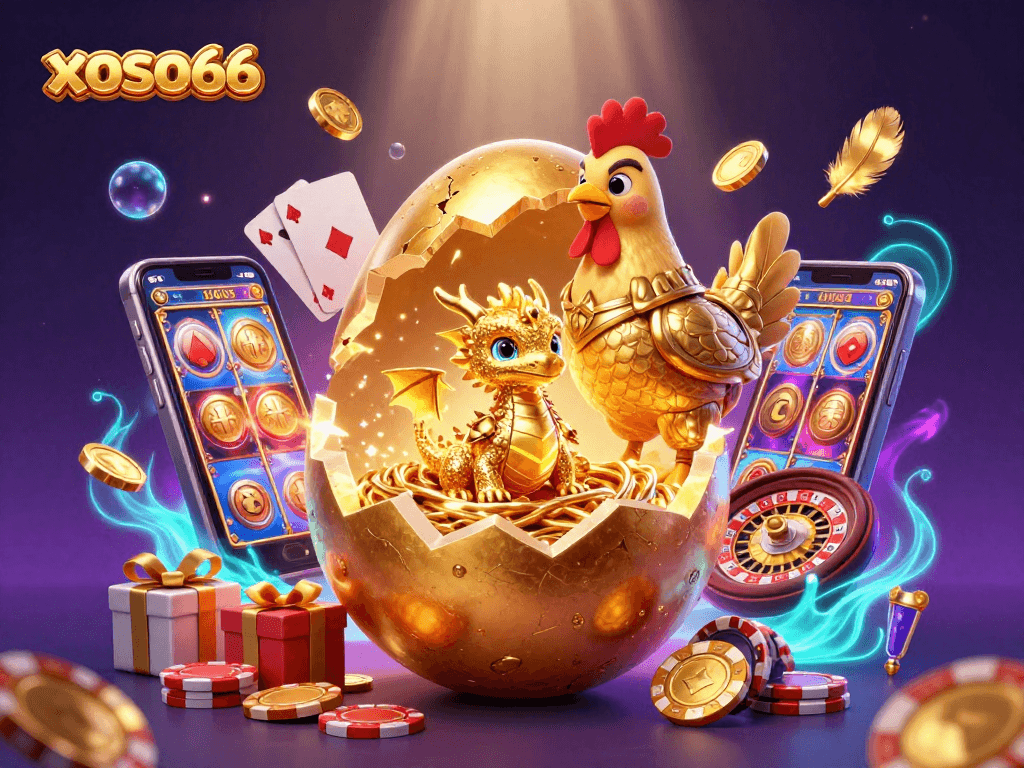 Experience the excitement of xoso66 with a golden baby dragon and dynamic gaming elements.