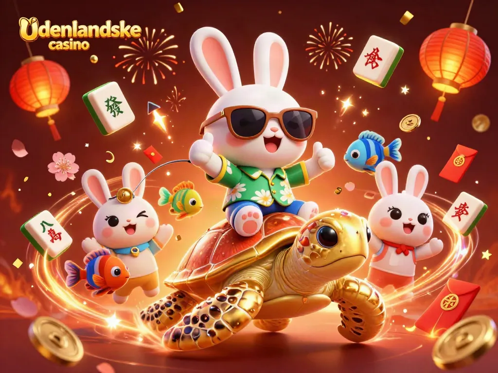 Experience vibrant action at udenlandske casino with a lucky rabbit and sea turtle in a lively celebration.