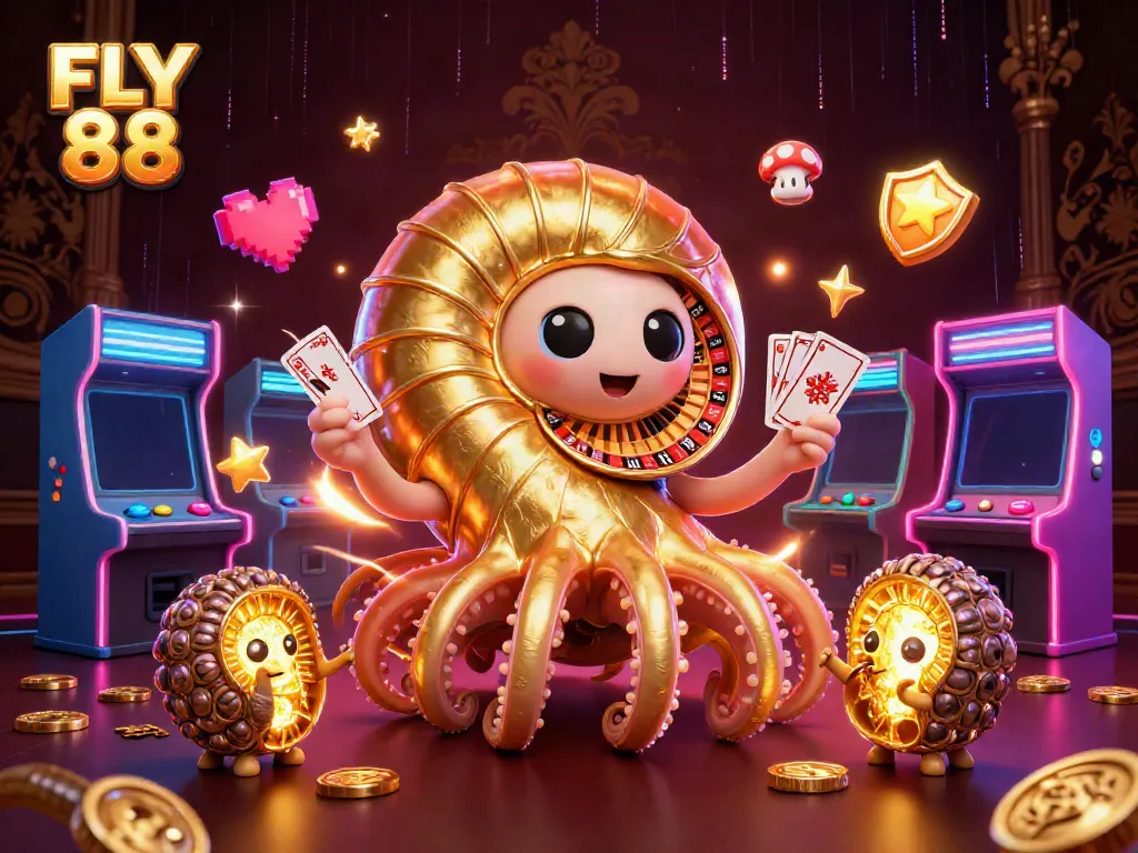 FLY 88 spins the roulette wheel with a giant nautilus in a vibrant 3D casino scene.
