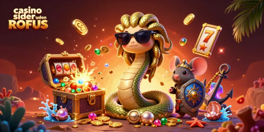 Play thrilling games at casino sider uden ROFUS, featuring dazzling slots and energetic characters in action.