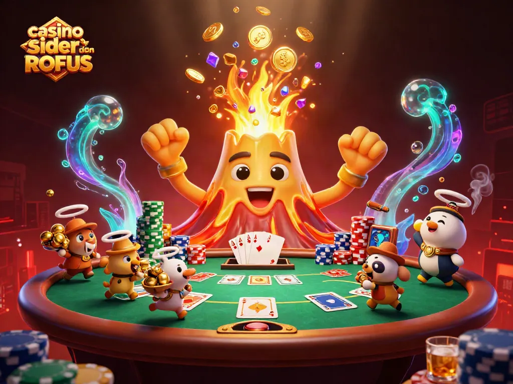 Play at casino sider uden ROFUS featuring animated volcano erupting coins and treasure.