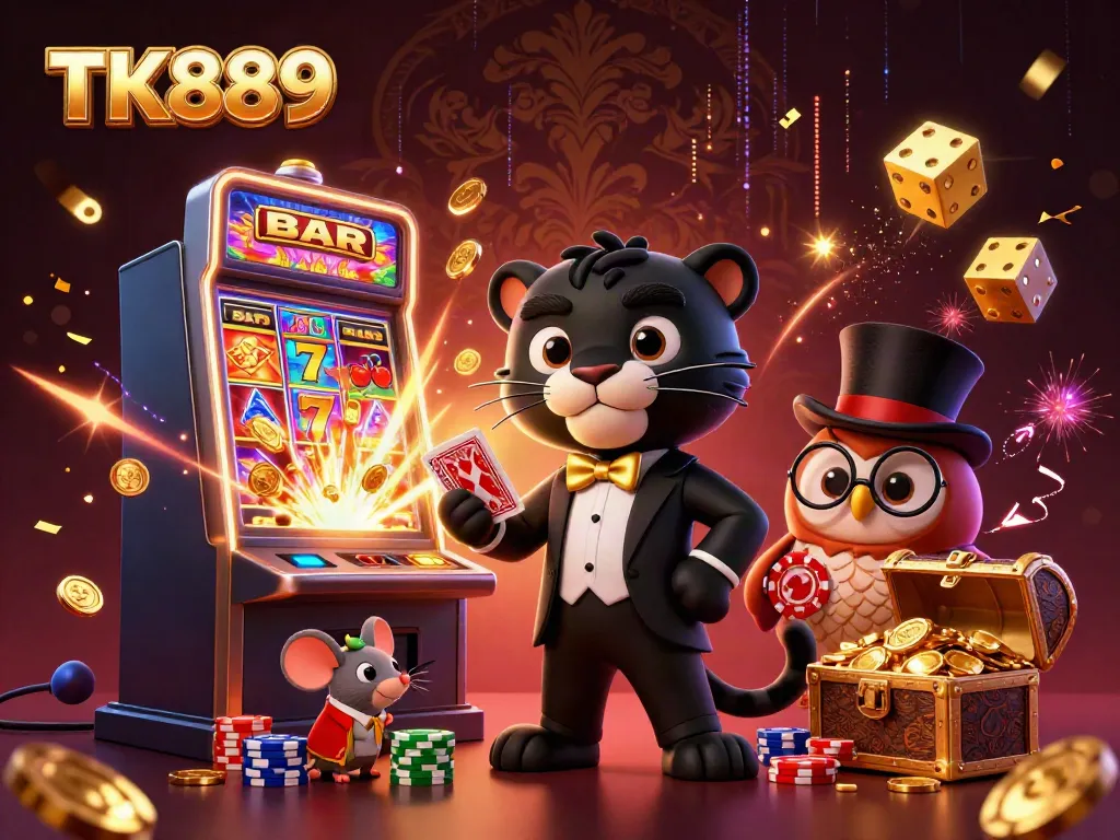 Experience the thrill of winning at TK889 with vibrant characters and a dynamic casino scene.