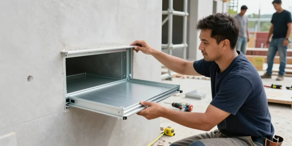 Homme installant des hachures d'accès de sanluk sur un chantier moderne.