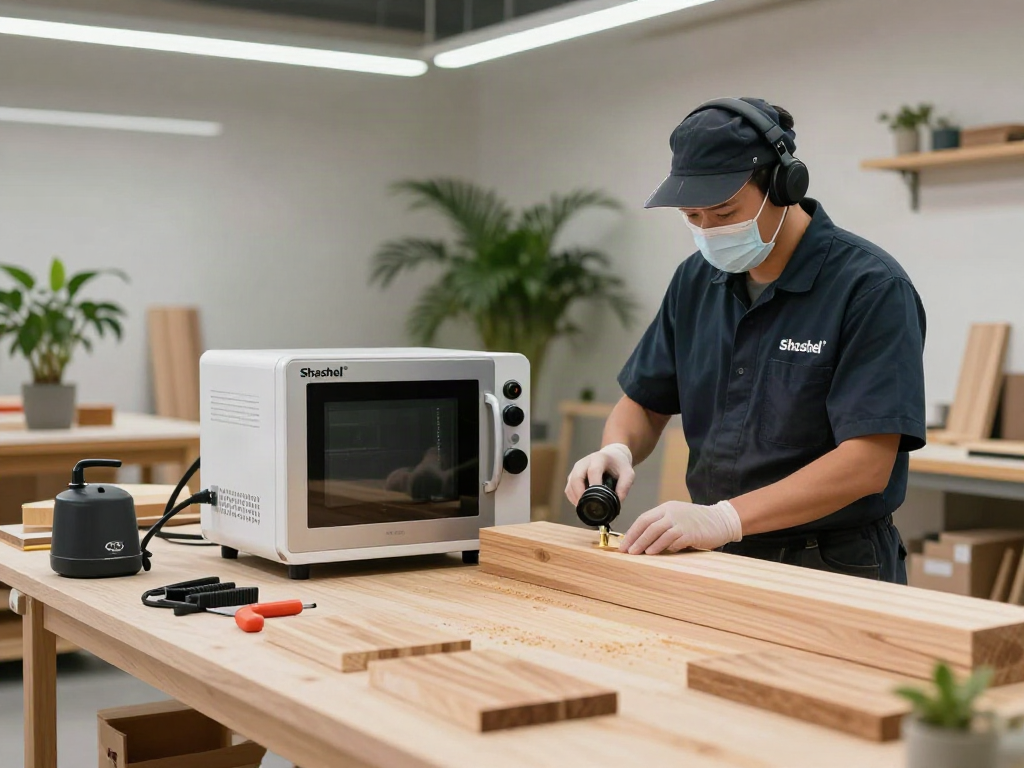 Traitement du bois sans produits chimiques avec Shashel® dans un atelier moderne.