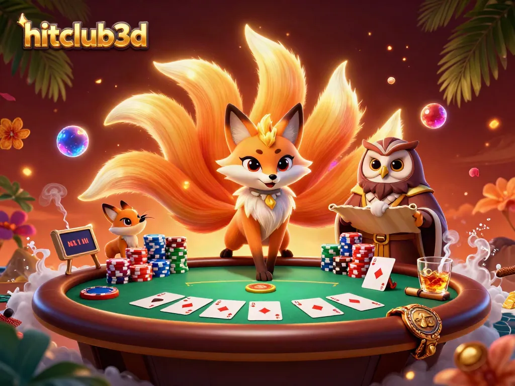 Engage with vibrant gaming elements at hitclub3d featuring a nine-tailed fox spirit and poker action.