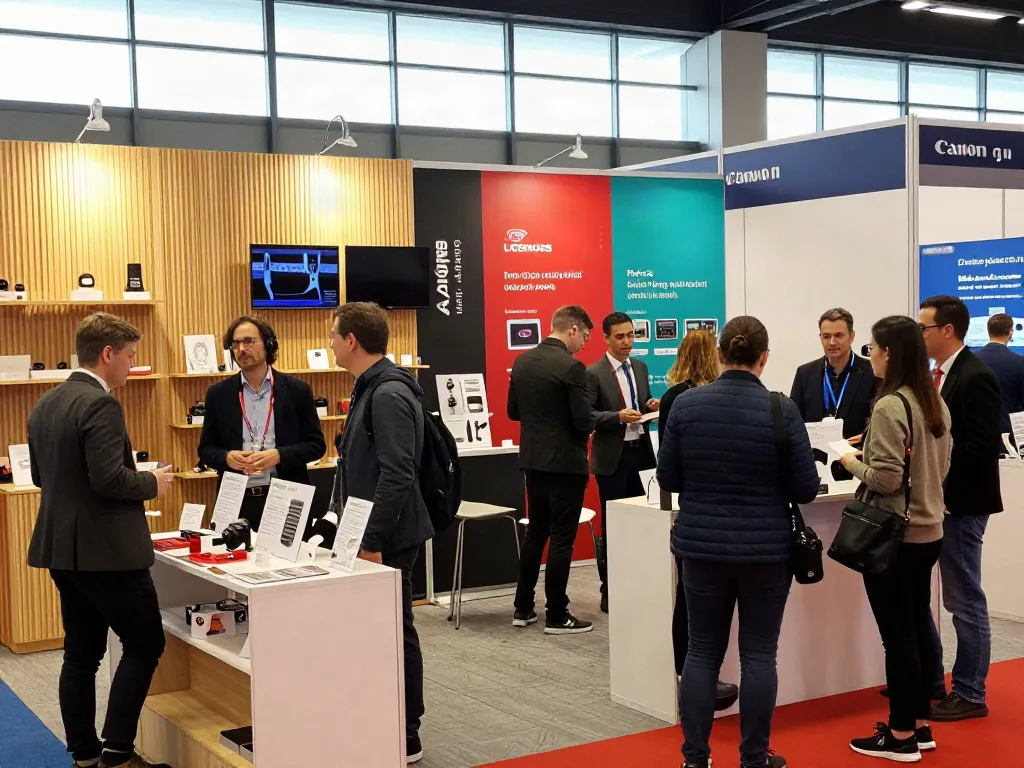 Dynamic business expo scene showcasing various exposants engaging with visitors.