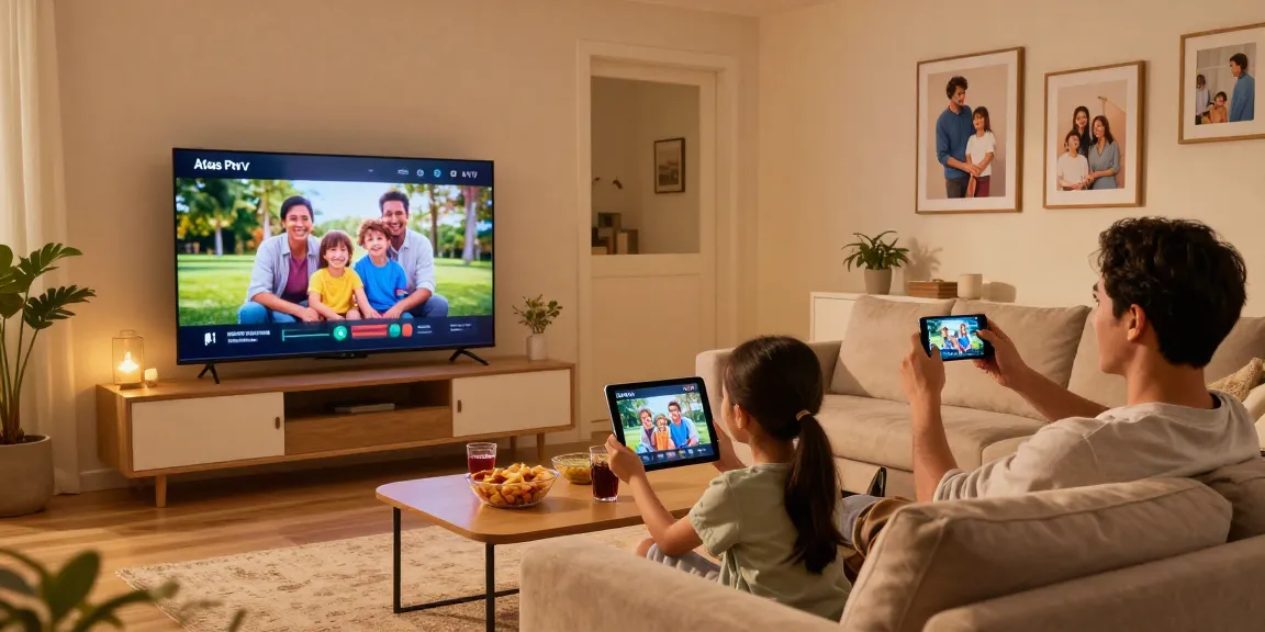 Profitez d'Atlas pro ontv avec votre famille sur plusieurs appareils dans un salon moderne.