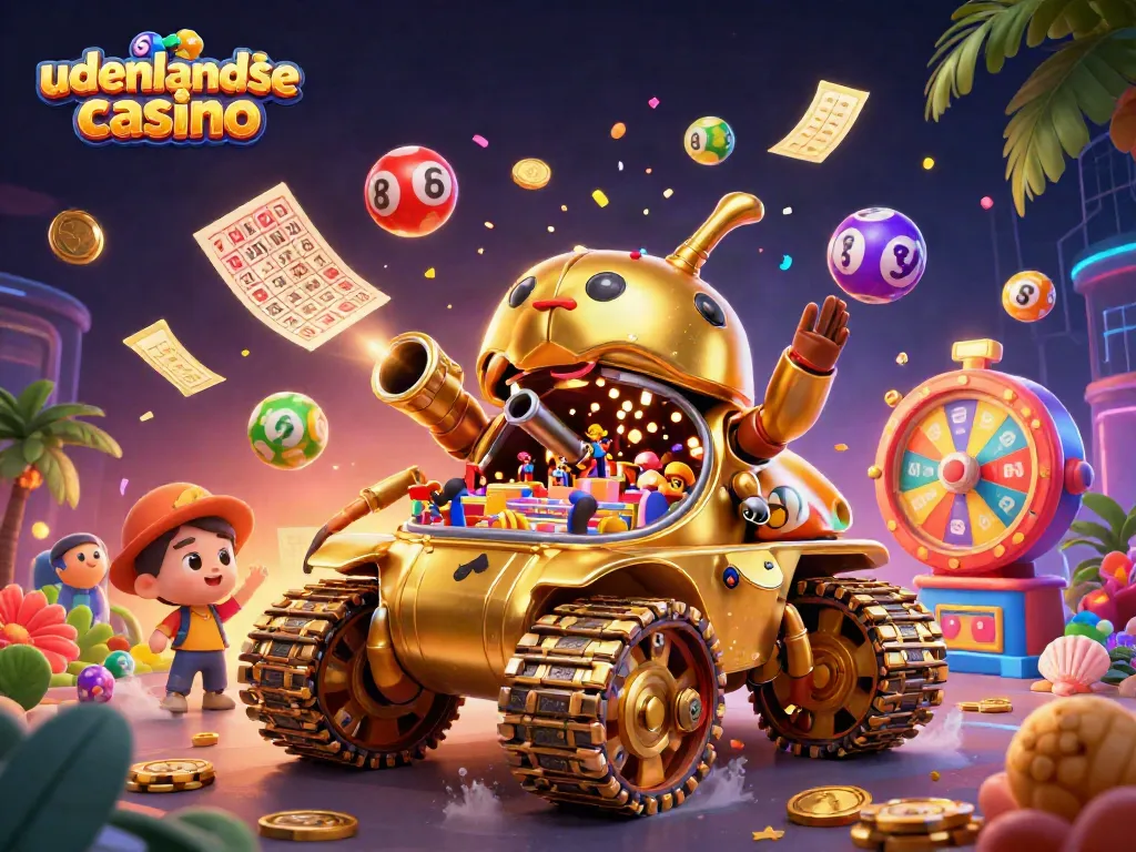 Experience the excitement of udenlandske casino gaming with a dynamic 3D illustration showcasing vibrant elements.