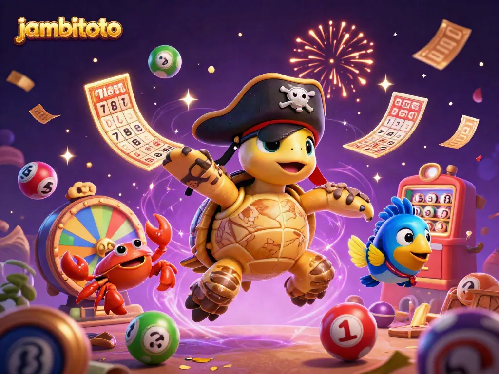 Experience thrilling games and winning opportunities with Jambitoto's vibrant lottery scene featuring colorful balls and treasures.