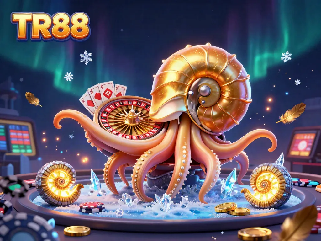 Engage in fun and excitement at TR88 with a vibrant casino scene filled with cards and roulette.